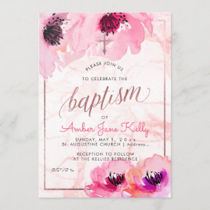 PixDezines Marble+Watercolor Flowers/Baptism Invitation