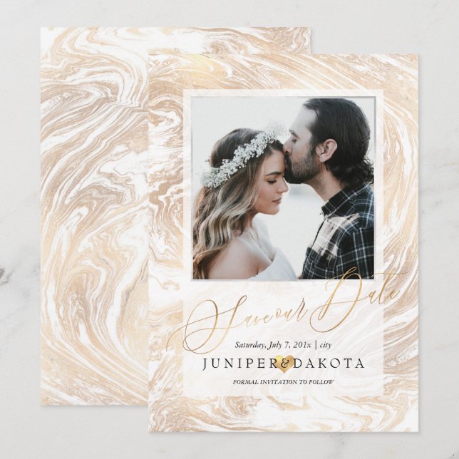 PixDezines Marbleised Faux Gold Invitation (Front/Back)