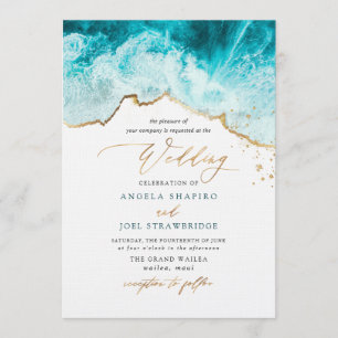 PixDezines Marine Waves Shoreline Beach Wedding Invitation