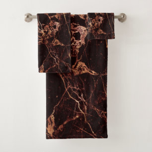 PixDezines MASALA RED MARBLE+FAUX GOLD VEINS Bath Towel Set