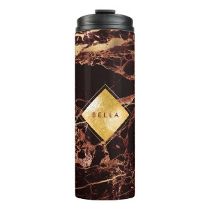 PixDezines MASALA RED MARBLE FAUX GOLD VEINS Thermal Tumbler