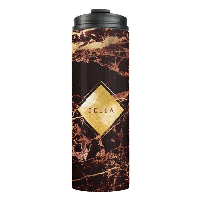 PixDezines MASALA RED MARBLE FAUX GOLD VEINS Thermal Tumbler (Front)