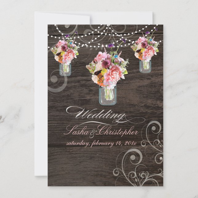 PixDezines MASON JARS/RUSTIC WOOD PANELS Invitation (Front)