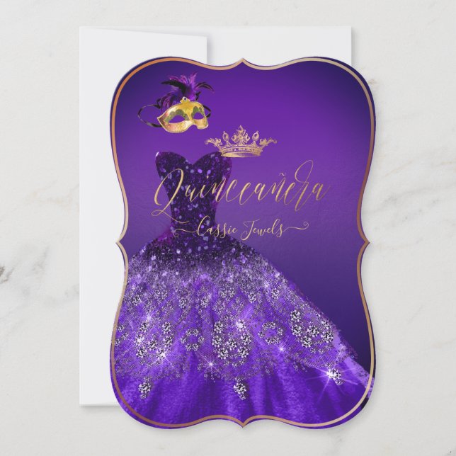 PixDezines Masquerade Quinceanera, Dark Purple Invitation (Front)
