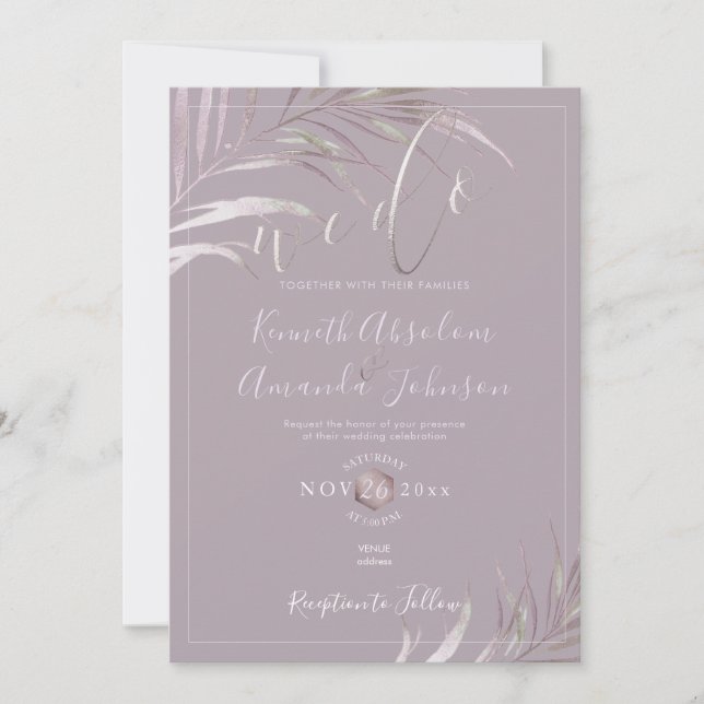 PixDezines Mauve+Lilac Palms, We Do Invitation (Front)