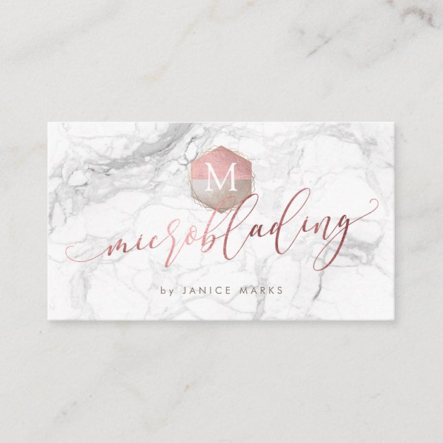 PIXDEZINES MICROBLADING MARBLE ROSE GOLD BUSINESS CARD (Front)
