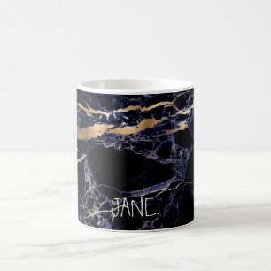 PixDezines MIDNIGHT BLUE MARBLE+FAUX GOLD VEINS Coffee Mug