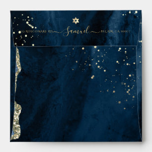 PixDezines Midnight Teal Blue Watercolor Agate Envelope
