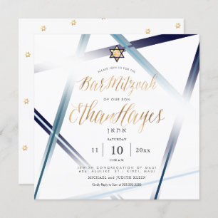 PixDezines Minimalist Bar Mitzvah, Faux Gold Invitation