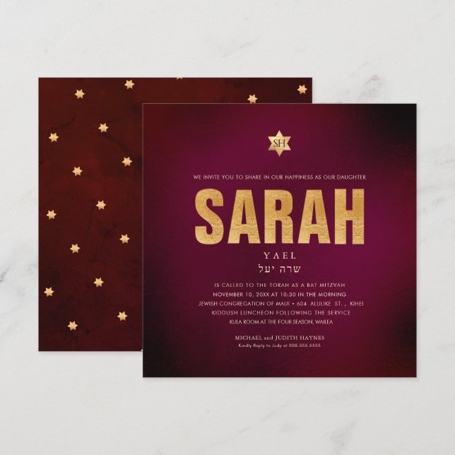 PixDezines Minimalist DIY FAUX GOLD Mitzvah Invitation (Front/Back)