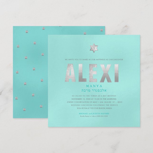 PixDezines Minimalist DIY FAUX PLATINUM Mitzvah Invitation (Front/Back)