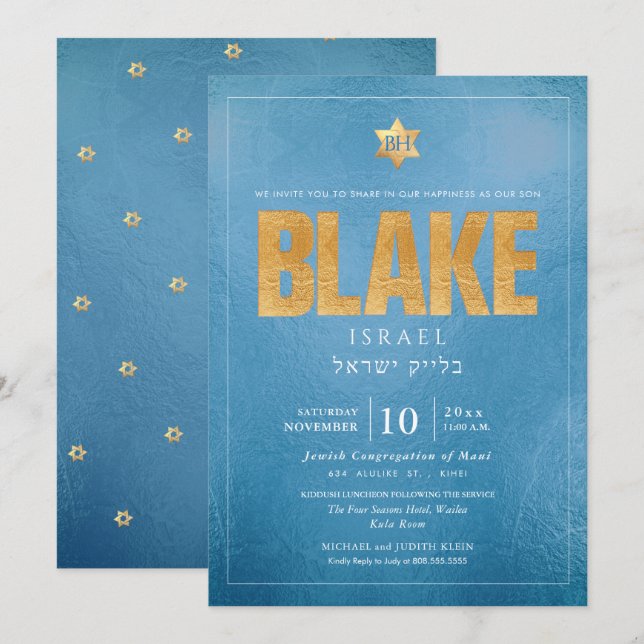 PixDezines Minimalist Dusty Blue Mitzvah Invitation (Front/Back)