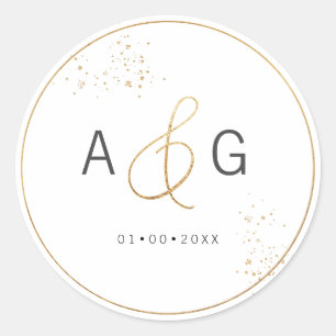 PixDezines Minimalist Faux Gold Ampersand Classic Round Sticker