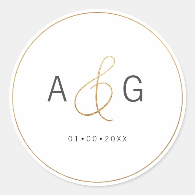 PixDezines Minimalist Faux Gold Ampersand Classic Round Sticker (Front)