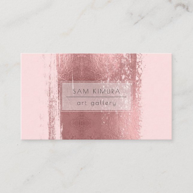 PixDezines Minimalist Faux Rose Gold Brushstrokes Business Card (Front)