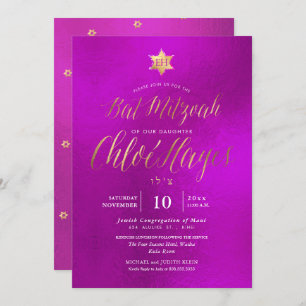 PixDezines Minimalist magenta Mitzvah, Script Invitation