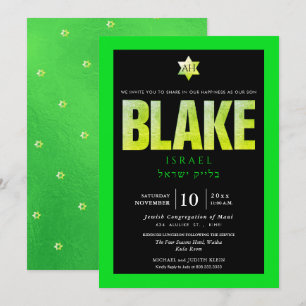 PixDezines Minimalist Neon Green+Black Mitzvah Invitation
