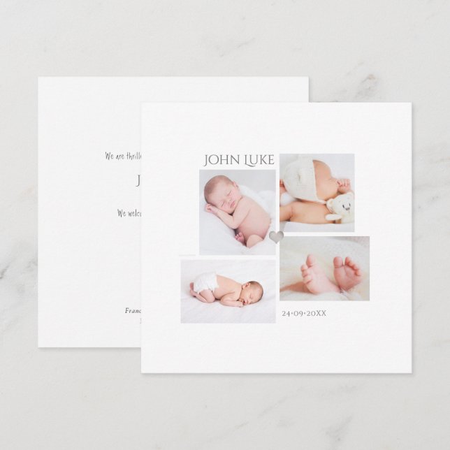 PixDezines Minimalist Photos Birth Announcement (Front/Back)