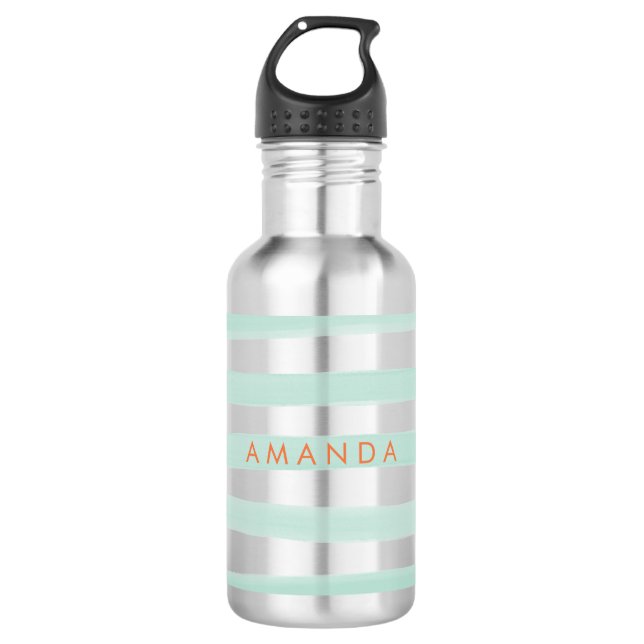 PixDezines Mint Green Stripes/adjustable 532 Ml Water Bottle (Front)