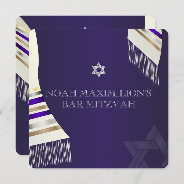 PixDezines mitzvah/purple tallit/diy background Invitation (Front/Back)