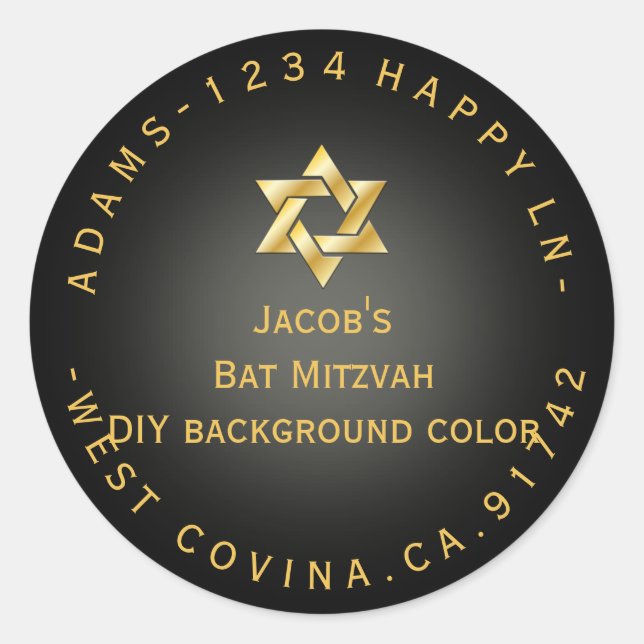 PixDezines mitzvah return address/DIY colour Classic Round Sticker (Front)