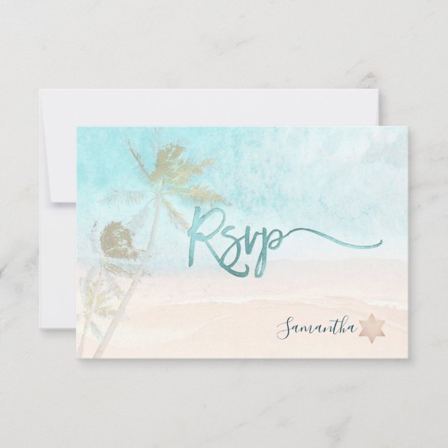 PixDezines Mitzvah RSVP Breezy Beach Palm Trees  Card (Front)