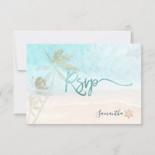 PixDezines Mitzvah RSVP Breezy Beach Palm Trees  Card