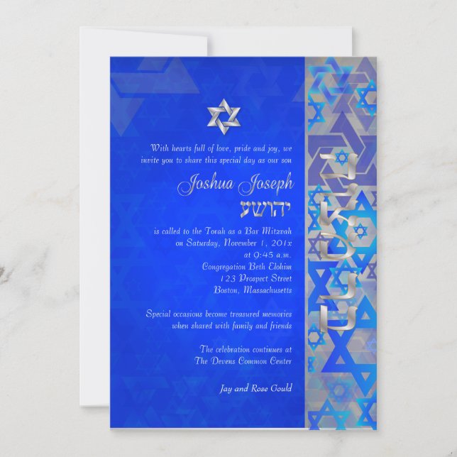 PixDezines mod stars/Bar Mitzvah/dark blue/silver Invitation (Front)