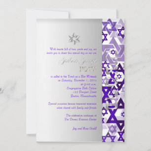 PixDezines mod stars/Bar Mitzvah/violet/silver Invitation