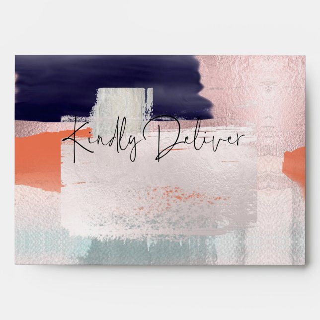 PixDezines Modern Art Colour Block Blush+Navy Blue Envelope (Front)