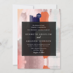 PixDezines Modern Art Colour Block Navy Blush Invitation