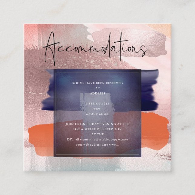 PixDezines Modern Art Navy+Coral Accommodations Enclosure Card (Front)