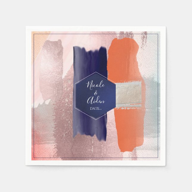 PixDezines Modern Art, Navy+Rose Gold Napkin (Front)