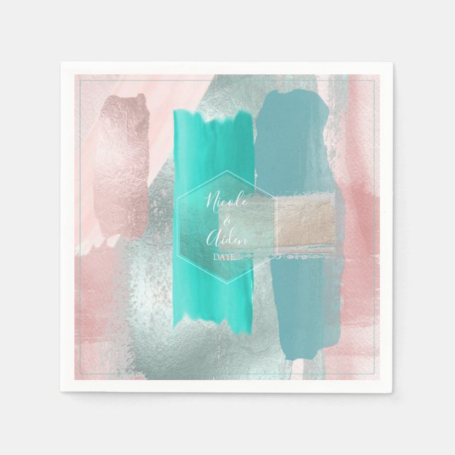 PixDezines Modern Art, Pink+Green Wedding Napkin (Front)