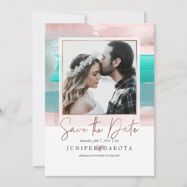 PixDezines Modern Art, Rose Gold Teal Aqua Invitation (Front)