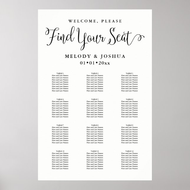 PixDezines Modern Calligraphy Font, Seating Chart (Front)