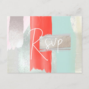 PixDezines Modern Coral Seafoam RSVP w/Meal Choice Invitation Postcard