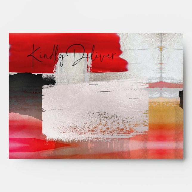 PixDezines Modern Watercolor Red Black Envelope (Front)