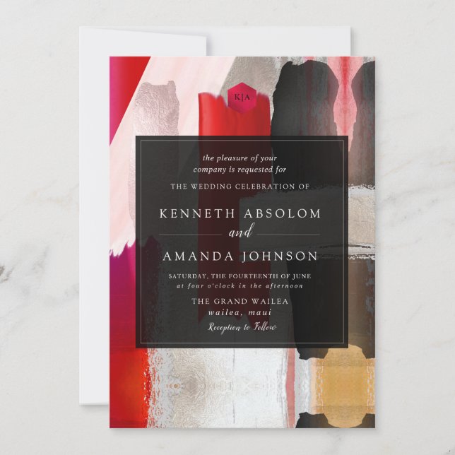 PixDezines Modern Watercolor Red Black Invitation (Front)