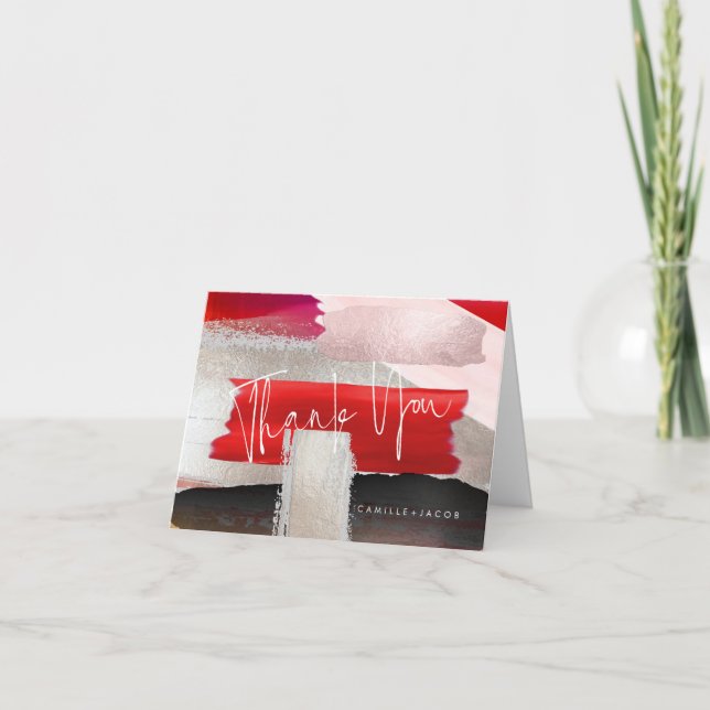 PixDezines Modern Watercolor Red Black Thank You Card (Front)