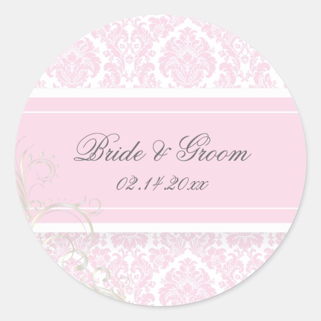 PixDezines moiré damask wedding stickers (Front)