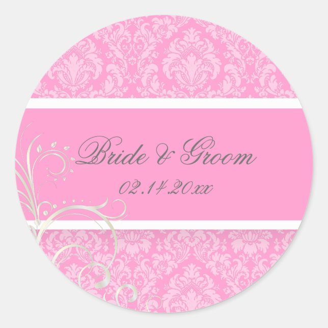 PixDezines moiré damask wedding stickers (Front)
