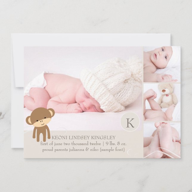 PixDezines monkey photos birth announcement (Front)