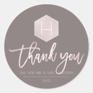 PixDezines Monogram Blush Pink Foil, Thank You Classic Round Sticker