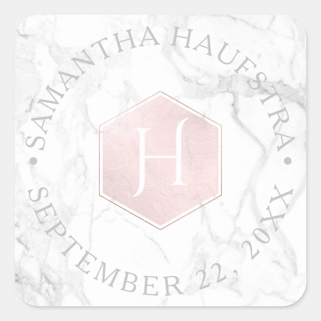 PixDezines Monogram Blush Pink Honeycomb Square Sticker (Front)