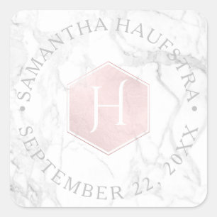 PixDezines Monogram Blush Pink Honeycomb Square Sticker