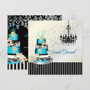 PixDezines monogram bridal brunch, teal blue cake Invitation
