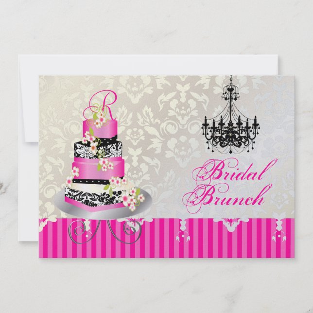 PixDezines monogram bridal, pink wedding cake Invitation (Front)