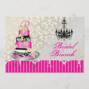 PixDezines monogram bridal, pink wedding cake Invitation