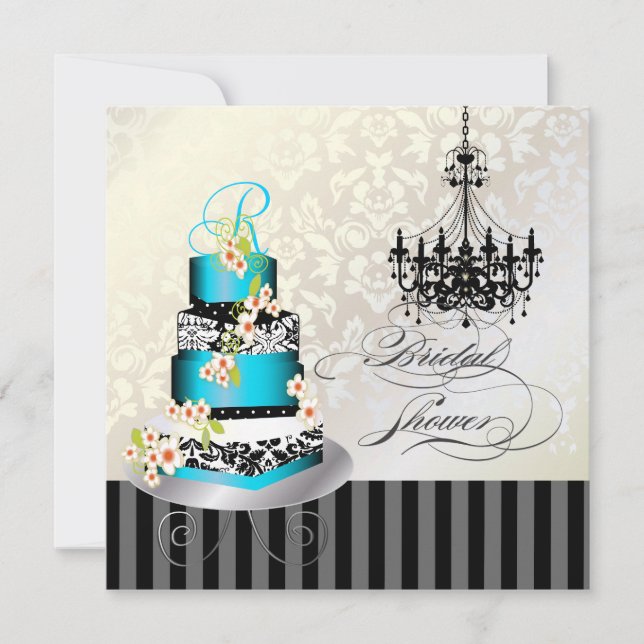 PixDezines monogram bridal shower, blue cake Invitation (Front)